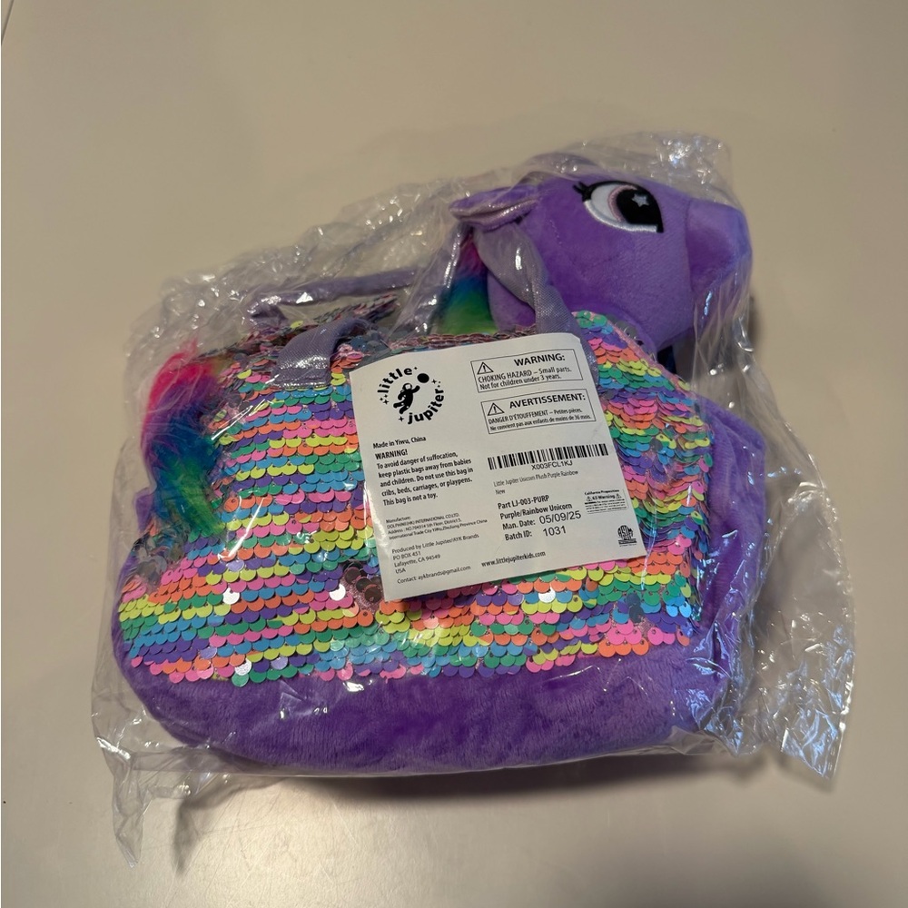 Purple Unicorn Plush with Rainbow Sequins